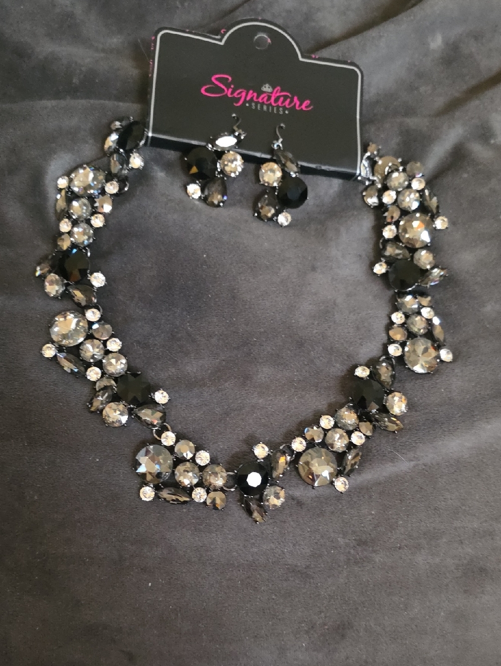 paparazzi Black and Clear Crystal Statement Necklace with Matching Earrings